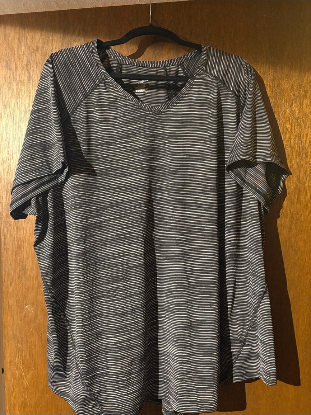 tek gear Women's Short Sleeve V-Neck Tee in Black and White Stripes